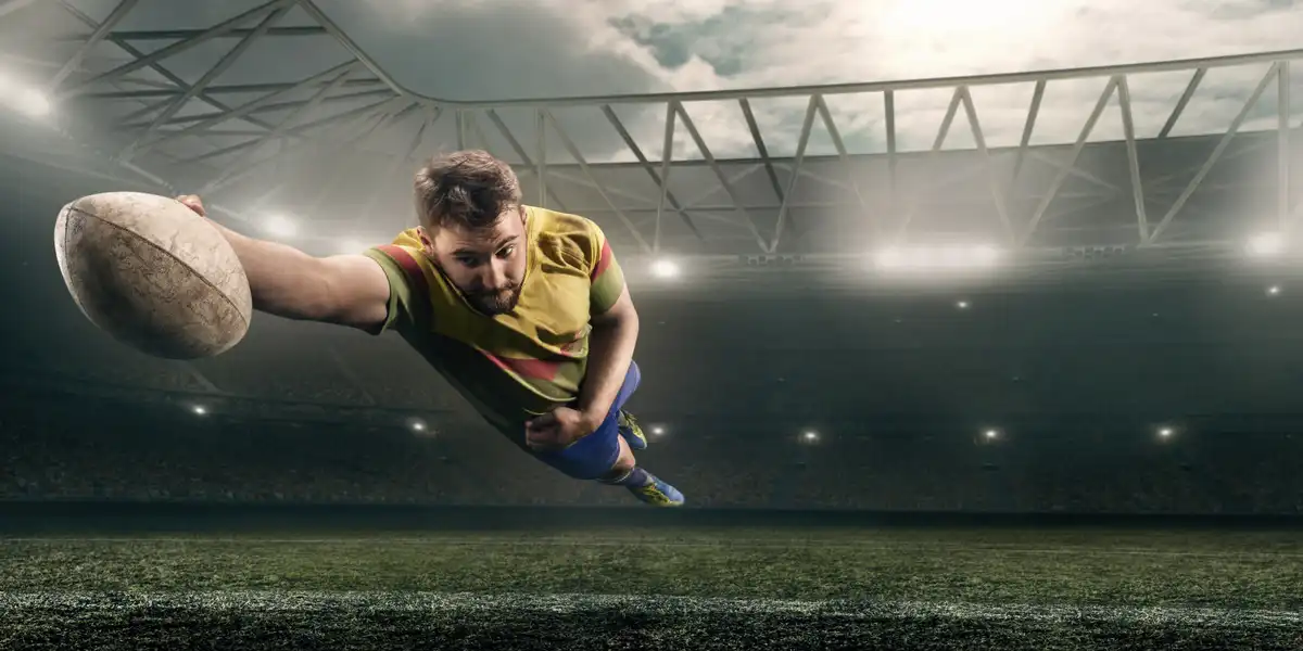 Rugby player jumping